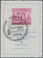 DDR: 1954, 20 Pfg. Briefmarkenausstellung Berlin-Block Mit ESST Und Sog. "Büttenrand" (durch Unschar - Cartas & Documentos
