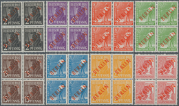 Berlin: 1949, Rotaufdruck, 2 Pfg. Bis 2 DM, Komplette Serie In 4er-Blocks, Postfrisch, Unsigniert. F - Sonstige & Ohne Zuordnung