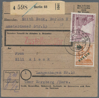 Berlin: 2 DM Bauten Mit 10 Pf. Grünaufdruck Zusammen Auf Paketkarte Ab Berlin N65 Vom 12.10.49 Nach - Andere & Zonder Classificatie