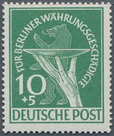 Berlin: 1949, 10 Pf Währungsgeschädigte Mit PLATTENFEHLER "grüner Punkt Rechts Am Handgelenk", Einwa - Sonstige & Ohne Zuordnung