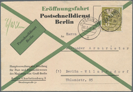 Berlin - Postschnelldienst: 1 Mk Schwarzaufdruck Als EF Auf Laufzeit-Kontroll FDC Der Linie C Ab Ber - Storia Postale