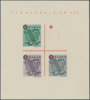Französische Zone - Baden: 1949, Rot Kreuz-Block Mit Abart "Farbe Lebhaftkobaltblau Fehlend" (30 Pfg - Other & Unclassified