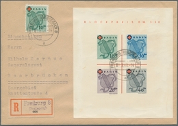 Französische Zone - Baden: 1949, "Rotes Kreuz"-Block Mit Mi. 42 A Als Zusatzfrankatur Auf R-Brief Vo - Otros & Sin Clasificación