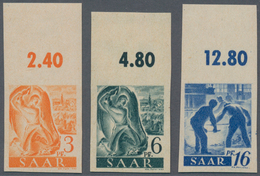 Saarland (1947/56): 1947, 3 Pf Orange, 6 Pf Schwarzblaugrün Und 16 Pf Violettultramarin Je Vom Oberr - Neufs