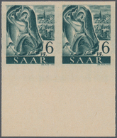 Saarland (1947/56): 1947, 6 Pf Schwarzblaugrün Im Waager. Paar Vom Unterrand Ungezähnt Postfrisch, 4 - Neufs