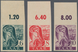 Saarland (1947/56): 1947, 6 Pf Schwarzblaugrün, 8 Pf Rot Und 10 Pf Violettpurpur Je Vom Oberrand Pos - Nuovi