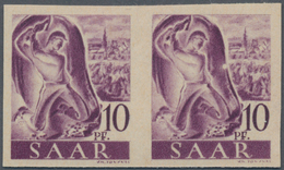 Saarland (1947/56): 1947, 10 Pf Violettpurpur Im Waager. Paar Postfrisch Ungezähnt, Mi 600.- - Unused Stamps