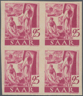 Saarland (1947/56): 1947, 25 Pf Dunkelrosakarmin Im Postfrischen 4er-Block Ungezähnt, Mi 880.- - Unused Stamps