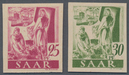 Saarland (1947/56): 1947, 25 Pf Rosakarmin Ungezähnt Postfrisch Und 30 Pf Grünoliv Ungezähnt Postfri - Nuovi