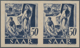 Saarland (1947/56): 1947, 50 Pf Bäuerinnen Im Waager. Paar Ungezähnt Postfrisch, Mi 440.- - Unused Stamps