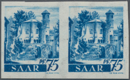 Saarland (1947/56): 1947, 75 Pf Dunkelultramarin Im Waager. Paar Als Ungezähnter PROBEDRUCK Postfris - Neufs