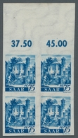 Saarland (1947/56): 1947, "75 Pfg. Dunkelultramarin Als Probedruck", Postfrischer Oberrandviererbloc - Ungebraucht
