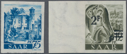 Saarland (1947/56): 1947, 75 Pf Dunkelultramarin Ungezähnter PROBEDRUCK Postfrisch + 2 F Auf 12 Pf S - Unused Stamps