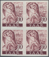 Saarland (1947/56): 1947, 10 Pf Hauer Im 4er-Block Ohne Aufdruck Als Ungezähnter PROBEDRUCK In Viole - Unused Stamps
