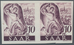 Saarland (1947/56): 1947, 10 Pf Hauer Im Waager. Paar Ohne Aufdruck Als Ungezähnter PROBEDRUCK In Vi - Nuevos