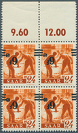 Saarland (1947/56): 1947, 6 F. Auf 24 Pfg. Als Postfrischer 4-er Block Mit Kopfstehendem Aufdruck Vo - Nuevos