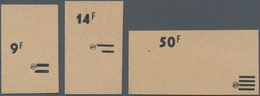 Saarland (1947/56): 1947, 9 F, 14 F Und 50 F Je Blanko-Abzug Des PROBEAUFDRUCKES Auf Braungrauem Pap - Neufs