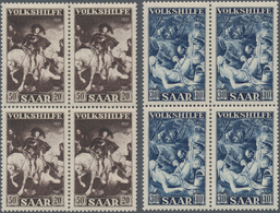 Saarland (1947/56): 1951, 12+3 Fr Bis 50+20 Fr Volkshilfe - 2 Kpl. 4er-Block-Sätze Postfrisch, Mi 52 - Neufs