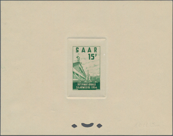 Saarland (1947/56): 1954, 15 Fr Saarmesse - 2 Farbproben In Violett Und Grün Format 140x110mm Auf Ka - Unused Stamps
