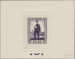 Saarland (1947/56): 1955, 15 Fr Tag Der Briefmarke - Farbvorlagekarton Aus Der Farbgruppe Violett Im - Unused Stamps