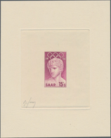 Saarland (1947/56): 1956, 12+3 Fr Olympiade - Künstlerblock In Farbe Grau Auf Kartonpapier Im Format - Ongebruikt