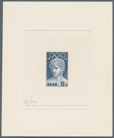 Saarland (1947/56): 1956, 15 Fr. Olympische Sommerspiele Als épreuve D'artiste In Dunkelblau Auf Kar - Unused Stamps
