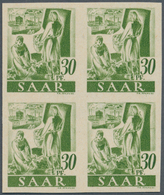 Saarland (1947/56): 1947, Freimarken "Saar I", 3 Pfg. Bis 30 Pfg., Neun Werte Je In Ungezähnten 4er- - Ongebruikt