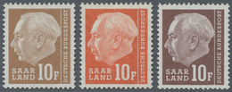 Saarland (1957/59) - OPD Saarbrücken: 1957, Freimarke Heuss (II) 10 F Drei Probedrucke In Den Farben - Unused Stamps