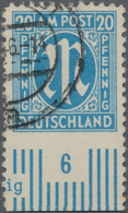 Bizone: 1945, Deutscher Druck 20 Pf Preussischblau, Unten UNGEZÄHNTES Unterrandstück Von Feld 96, En - Sonstige & Ohne Zuordnung