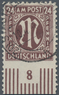 Bizone: 1945, Deutscher Druck 24 Pf., Unten UNGEZÄHNTES Unterrandstück Von Feld 98, Fast Zentrisch E - Other & Unclassified