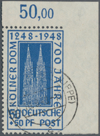 Bizone: 1948, 50 Pfg. Kölner Dom Aus Der Rechten Oberen Bogenecke, Rechts UNGEZÄHNT, Zentrisch Entwe - Autres & Non Classés