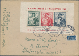 Bizone: 1949. Exportmesse-Block In Type "c" Auf Brief Von "Kaiserau 24.11.49" Nach Kassel. FA H.-G. - Altri & Non Classificati