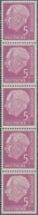 Bundesrepublik - Rollenmarken: 1954, HEUSS I 5 Pf Im 5er-Streifen Ungefaltet Mit Glattem Gummi, Rück - Rolstempels