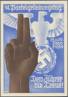 Ansichtskarten: Propaganda: 1934, "14. Parteigründungstag 24. U. 25. Febr. 1934 Dem Führer Die Treue - Partis Politiques & élections