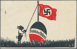 Ansichtskarten: Propaganda: 1933. Farbkarte "Fröhliche Ostern" Mit Abbildung "Osterhase Hißt HK-Fahn - Partis Politiques & élections