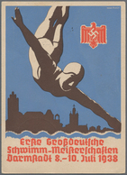 Ansichtskarten: Propaganda: 1938, "Erste Großdeutsche Schwimm-Meisterschaft Darmstadt 1938" Farbige - Politieke Partijen & Verkiezingen