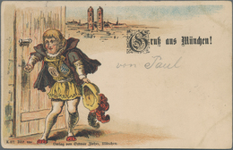 Ansichtskarten: Vorläufer: 1886, Gruß Aus MÜNCHEN, Kolorierte Vorläuferkarte 5 Pf Lila Mit K1 MÜNCHE - Unclassified