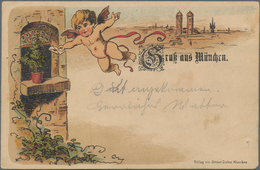 Ansichtskarten: Vorläufer: 1888, Gruß Aus MÜNCHEN, Kolorierte Vorläuferkarte 5 Pf Lila Mit K1 MÜNCHE - Ohne Zuordnung