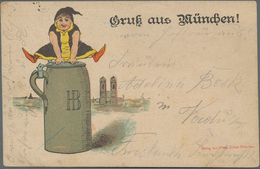 Ansichtskarten: Vorläufer: 1889, Gruß Aus MÜNCHEN Münchner Kindl Mit Bierkrug, Kolorierte Vorläuferk - Ohne Zuordnung