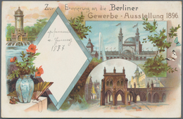 Ansichtskarten: Berlin: GEWERBE-AUSSTELLUNG 1896, Dekorativer Bestand An 82 Unterschiedlichen Lithog - Other & Unclassified