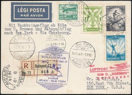 1934 Katapult Posta Ajánlott Levelezőlap 'BUDAPEST' - 'KÖLN' - 'NEW YORK' Rendkívül Ritka RRR! - Sonstige & Ohne Zuordnung