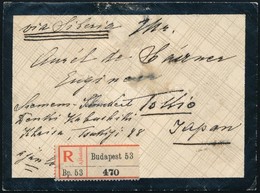 1908 Ajánlott Levél Budapestről Japánba Turul 2 X 25f Bérmentesítéssel, érkezési Bélyegzőkkel. Ritka Destináció!! / Regi - Other & Unclassified