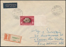 1950 UPU Blokkból Kivágott ívszéli Bélyeg Ajánlott, Légi FDC-n Az Egyesült Államokba, Hátoldali Kiegészítéssel és érkezt - Other & Unclassified