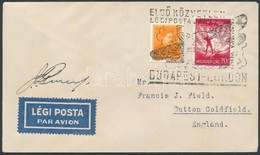 1935 Budapest - London Első Közvetlen Légiposta Járat Levél A Pilóta Aláírásával - Other & Unclassified