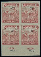 (*) 1919 Magyar Posta 40f Kármin, Vágott Próbanyomat Elcsúszott értékszámmal Alsó ívszéli Négyestömbben, Vastagabb Enyve - Autres & Non Classés