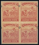 (*) 1919 Magyar Posta 40f Kármin, Vágott Próbanyomat Elcsúszott értékszámmal  Négyestömbben, Vastagabb Enyvezetlen Vízje - Andere & Zonder Classificatie