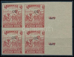 (*) 1919 Magyar Posta 40f Kármin, Vágott Próbanyomat Elcsúszott értékszámmal Jobb ívszéli Négyestömbben, Vastagabb Enyve - Autres & Non Classés