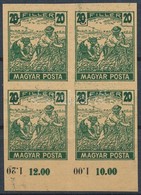 (*) 1919 Magyar Posta Arató 20f Sötétzöld Próbanyomat Elcsúszott értékszámmal Vágott Négyestömbben Alsó ívszéllel, Vasta - Andere & Zonder Classificatie