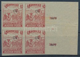 (*) 1919 Magyar Posta Arató 40f Kármin Próbanyomat Elcsúszott értékszámmal Vágott Négyestömbben Jobb Oldali ívszéllel, V - Andere & Zonder Classificatie