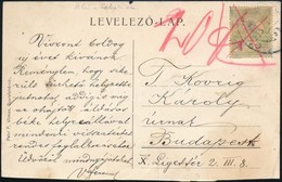 1915 Képeslap Turul 5f Bérmentesítéssel, újrafelhasznált, Kopott Bélyeg Piros Színnel érvénytelenítve, 10f Kézi Portózás - Altri & Non Classificati